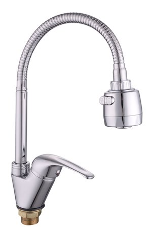 Смеситель для кухни боковой с гайкой (гибкий излив) "LUCKY TAP" KD-3028-39, d35, латунь (10) (509) 