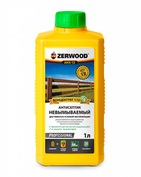 Антисептик "ZERWOOD" невымываемый концентрат 1:12 (1л) (6/600) (001605547530) 