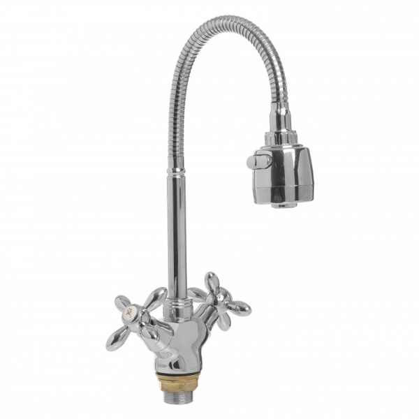 Смеситель для кухни с гайкой (с гибким изливом)"LUCKY TAP" KDM-2008B-06-77, 1/2", латунь (1325) 