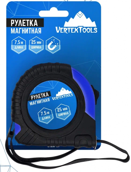 Рулетка  7,5м*25мм магнитная "VERTEX" (6/60) (3120-07) 