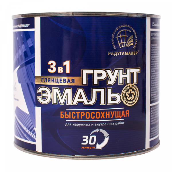 Грунт-эмаль быстросохнущая по ржавчине (3в1) "Радуга" (30мин) белая (1,9кг)(6) 