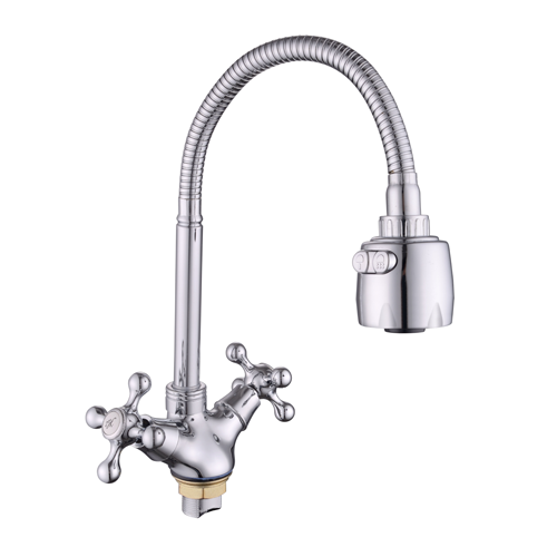 Смеситель для кухни с гайкой "LUCKY TAP" KDM-2008A-06-58, 1/2" гибкий излив, латунь (10) (762) 